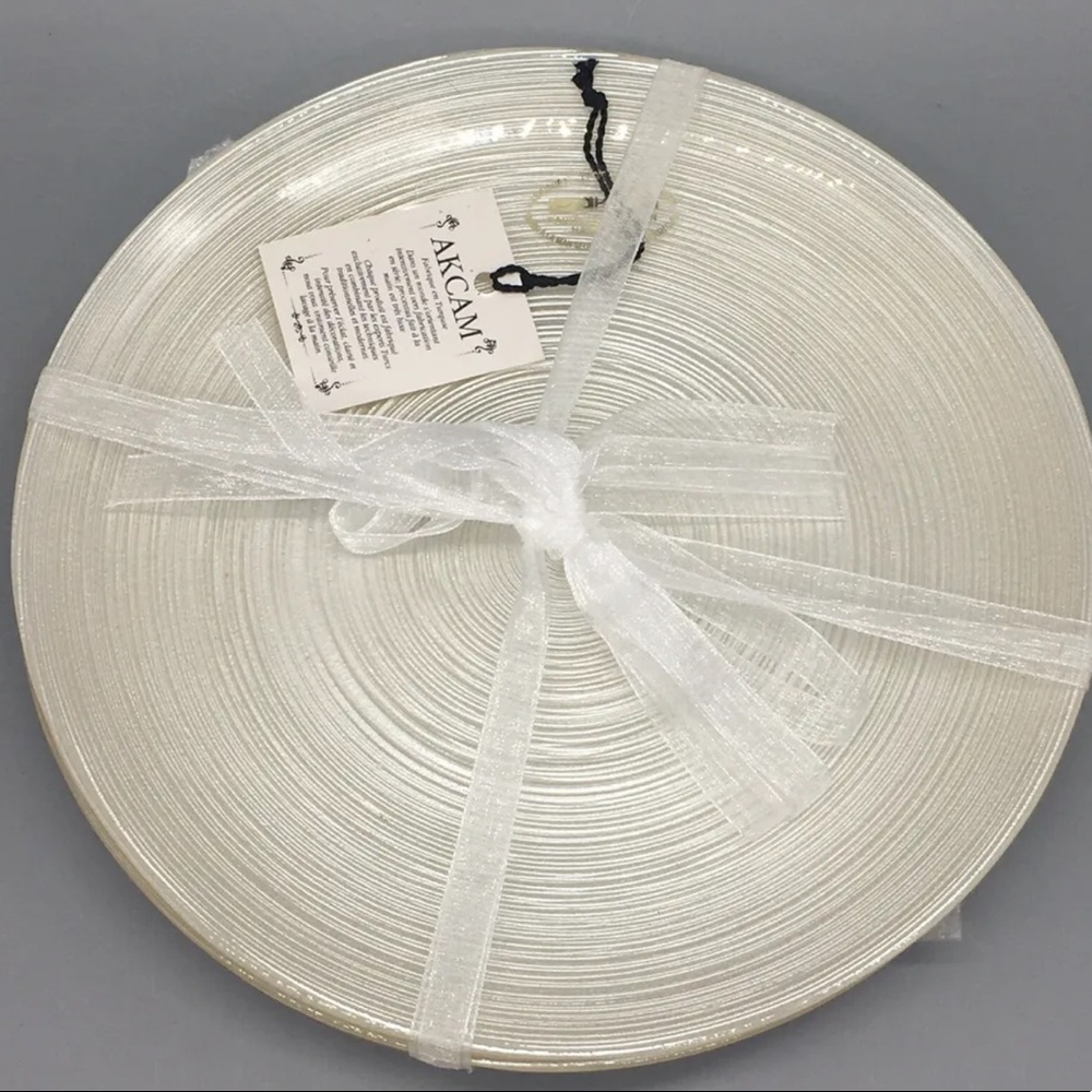 x4 Akcam Turkish Glass Shimmer Pearl Swirl Salad Plate Set NEW